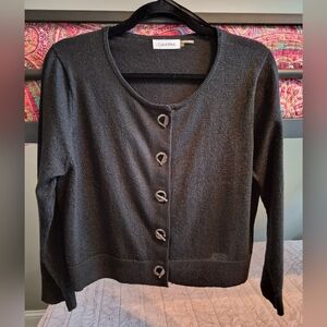 Calvin Klein Black Shimmery Cropped Crewneck Cardigan w/Toggles